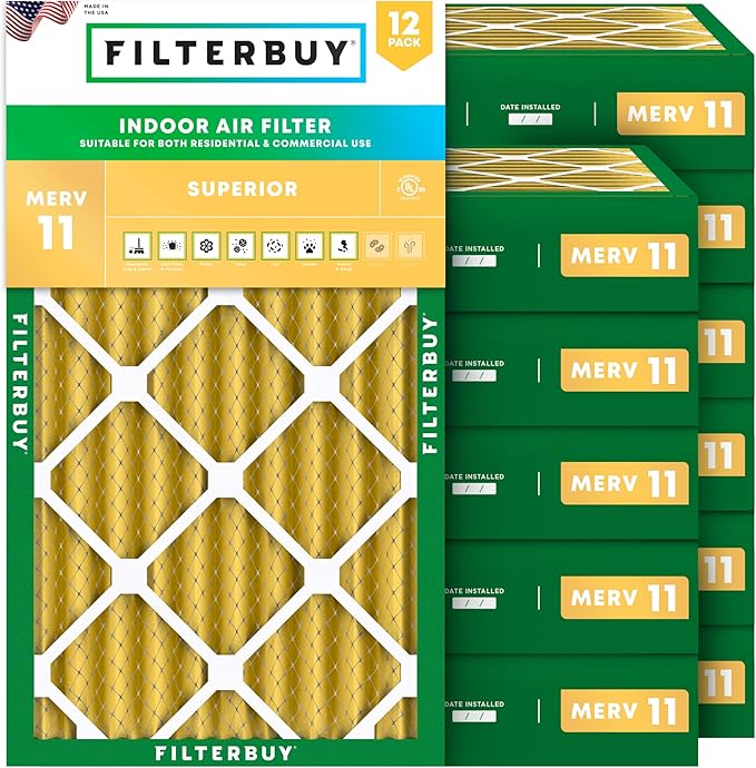 Filterbuy 11.25x19.25x4 Air Filter MERV 11 Superior Pet & Allergy Defense (12-Pack), Electrostatic Pleated HVAC AC Furnace Filters Replacement, Made in USA (Actual Size: 11.25 x 19.25 x 3.63)