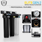 PRO+AQUA Elite Series GEN2 PRO-100-E 3-Stage Whole House Water Filtration System for City & Well Water with Pressure Gauges | Removes 99% of Chlorine, VOCs, Odors & Contaminants with Extra Filter Set