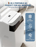GarveeLife 12,000 BTU Portable Air Conditioners - Smart AC Units Cold Air System Quiet Cooling within 550 sq.ft with Remote Control 24H Timer/Dry/Fan Modes Drain-Free Window Installation Kits
