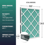 Spearhead [20x25x1, 4-PK] MERV 11+ EPA-Registered Odor Defense HVAC AC Furnace Filter w/Rigid Frame, Clog-Free Design, Verified Efficiency & Quiet Filtration