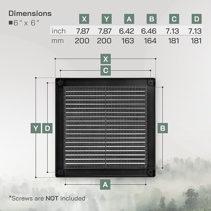 Vent Systems 6" x 6" Inch (Opening Dimensions) - Pack of 50 - Plastic Black Soffit Vent Cover - Flat Square Air Vent Grille - Air Vent Deflector - HVAC 8" x 8" Inch (Overall Dimensions)