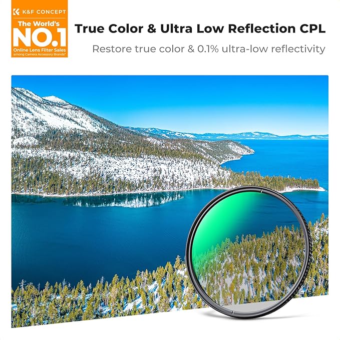 K&F CONCEPT 37mm True Color Ultra-Low Reflectivity CPL Filter Polarizer Lens Filter Circular Polarizing for Camera Lenses with 28 Multi-Coated (Nano-X Series)