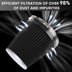 6" 152mm Cold Air Intake Filter Clamp-On Replacement High Flow Inlet Air Filter High Performance Washable Cone Filter 7" Tall Black