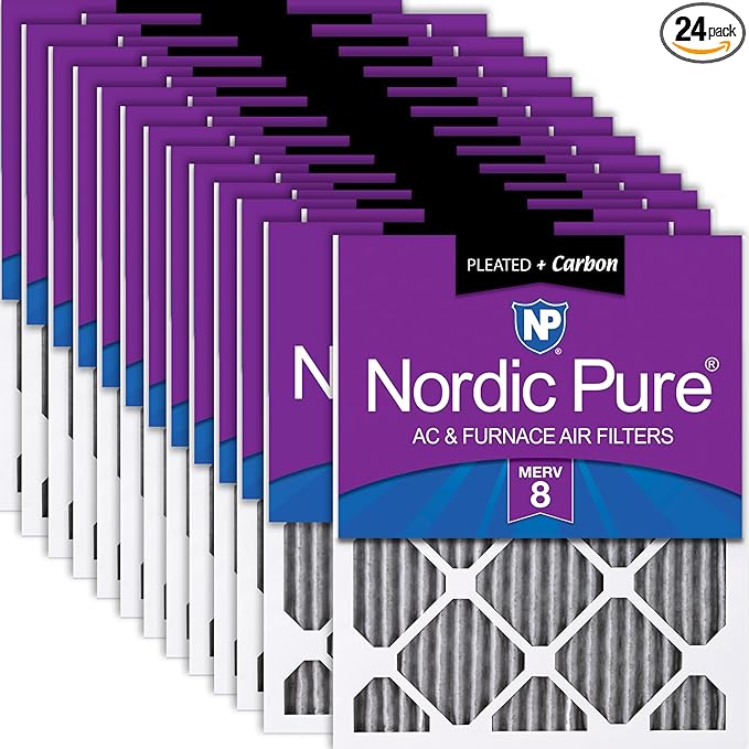 Nordic Pure 16x20x1 (Actual Size: 15 1/2 x 19 1/2 x 3/4) Furnace Air Filters MERV 8 Pleated Plus Carbon 24 Pack