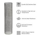 PATIKIL 40" L x 10" W Woven Wire Mesh, 6 Mesh 304 Stainless Steel Air Vent Filter Screen with Gloves for Window Security Vent Cover Filtration Animals Fence