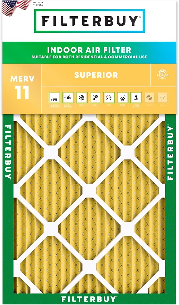Filterbuy 10x18x1 Air Filter MERV 11 Superior Pet & Allergy Defense (1-Pack), Electrostatic Pleated HVAC AC Furnace Filters Replacement, Made in USA (Actual Size: 9.50 x 17.50 x 0.75)