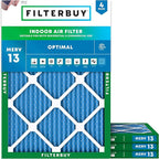 Filterbuy 16.38x21.5x1 Air Filter MERV 13 Optimal Smoke & Allergy Defense (4-Pack), Electrostatic Pleated HVAC AC Furnace Filters Replacement, Made in USA (Actual Size: 16.50 x 21.50 x 0.75)