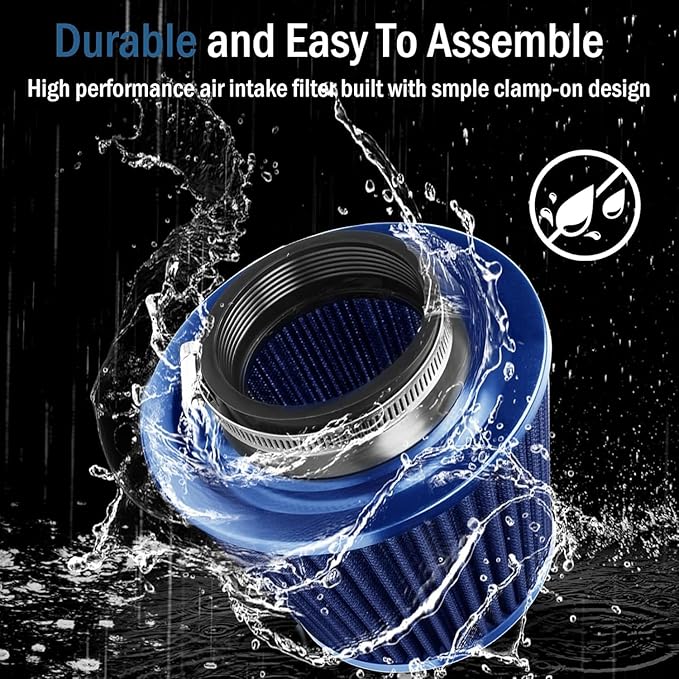 Universal Clamp-On Air Intake Filter, High Performance, Washable Filter, Replacement Air Filter, Flange Diameter 3.5inch/89mm (Blue)