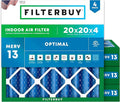 Filterbuy 20x20x4 Air Filter MERV 13 Optimal Smoke & Allergy Defense (4-Pack), Electrostatic Pleated HVAC AC Furnace Filters Replacement, Made in USA (Actual Size: 19.50 x 19.50 x 3.63)