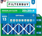 Filterbuy 20x20x4 Air Filter MERV 13 Optimal Smoke & Allergy Defense (4-Pack), Electrostatic Pleated HVAC AC Furnace Filters Replacement, Made in USA (Actual Size: 19.50 x 19.50 x 3.63)
