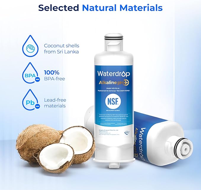 Waterdrop Alkaline DA97-17376B Water Filter, Enhances pH, Replacement for HAF-QIN/EXP, DA97-08006C, RF28R7201SR, RF28R7351SG, WD-F45-AL, 3 Filters