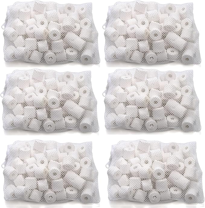 TOPZEA 6 Lb Aquarium Filter Media Ceramic Rings, Premier Bio Filter Medias with Zipper Mesh Bags for Koi Pond, Canister, Fish Tank Filter, Pure White