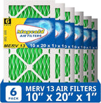 Maycold MERV 13 10x20x1 Air Filter (6-Pack), High-Efficiency Pleated AC & Furnace Filters, Actual Size: 9.70” x 19.70” x 0.75”, Individually Wrapped in Plastic