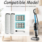 Replacement Brush Rollers and Filters for Bissell CrossWave HF2/3845N/3831 Floor Scrubber Wet-Dry Vacuum Cleaner, 2 Roller Brushs, 2 Filters, 1 Cleaning Brush