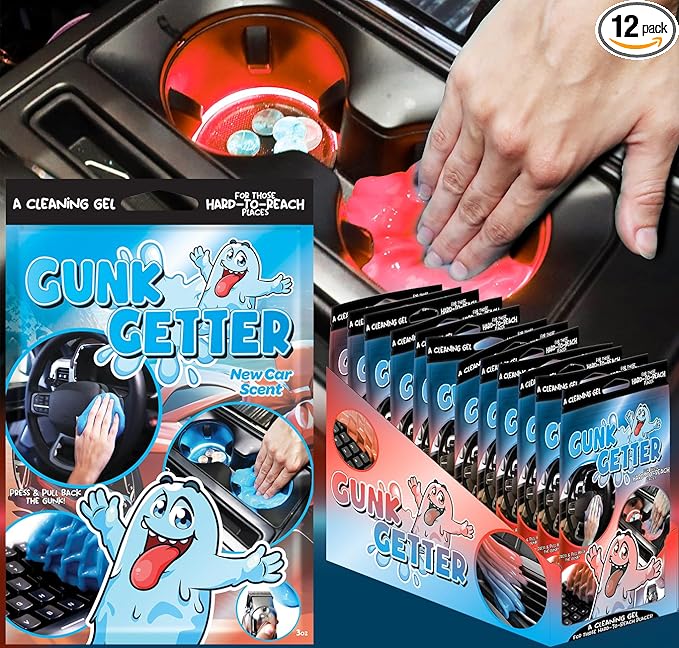 Cleaning Gel for Those Hard to Reach Places, Automotive Cup Holder Electronic Keyboard Office, Slime Gel Cleaner Dust Crumb Removal (New Car, 12 Pack)