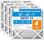 LotFancy 16x16x1 Air Filter MERV 13 4-Pack, Electrostatic Pleated HVAC Furnace Air Filter, Captures Pet Dander Smog Smoke, Actual Size: 15.75"x15.75"x0.75"