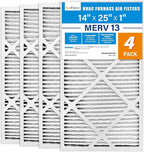 LotFancy 14x25x1 Air Filter MERV 13 4-Pack, Electrostatic Pleated HVAC Furnace Air Filter, Captures Pet Dander Smog Smoke, Actual Size: 13.75"x24.75"x0.75"