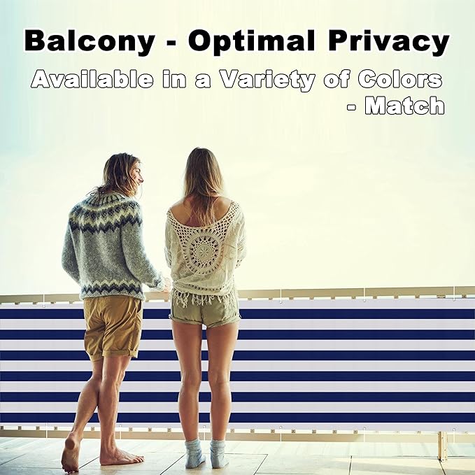 Balcony Privacy Screen 2.3' x 6.6' (HDPE) UV Protection Weather-Resistant Patio Privacy Screens for Balcony, Easy Installation with Zip Ties for Porch Deck Backyard Patio Garden, Blue Stripes
