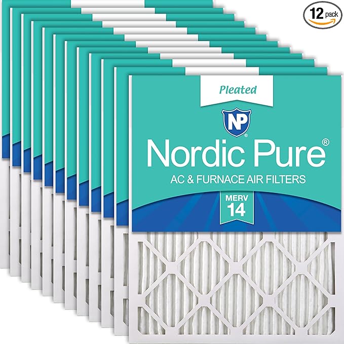 Nordic Pure 12x12x1 (Actual Size: 11 3/4 x 11 3/4 x 3/4) Pleated MERV 14 Air Filters 12 Pack