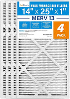 LotFancy 14x25x1 Air Filter MERV 13 4-Pack, Electrostatic Pleated HVAC Furnace Air Filter, Captures Pet Dander Smog Smoke, Actual Size: 13.75"x24.75"x0.75"