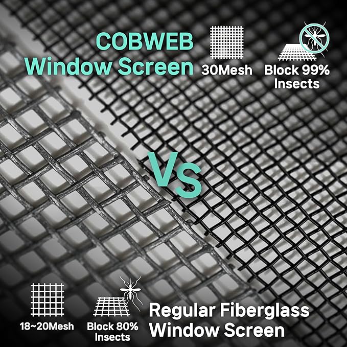 Premium Window Screen DIY KIT 39" 51" Blocks Rain, Pet Scratch, Pollen, Fine Dust 99%, 30Mesh Durable New Material, DIY Tools Included (W39in X L99ft)