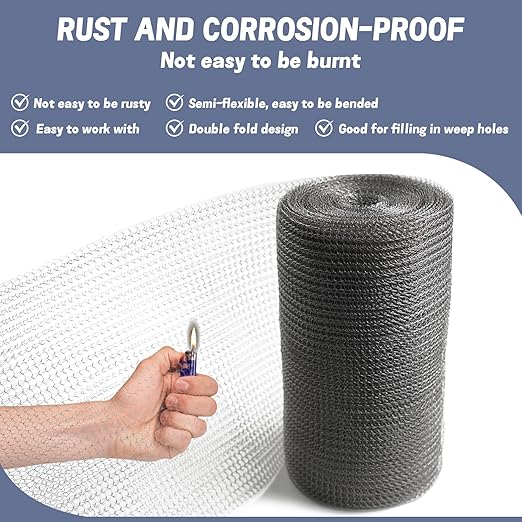 5" X 30 ft 304 Stainless Steel Mesh, Wire Mesh for Rodent, Hole Fill Fabric Gap Blocker, Double Layer Metal Mesh Roll, Flexible Stretchy for Garden House and DIY (A-5" X 30 ft)
