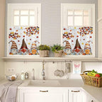 Fall Kitchen Curtain Set, Orange Yellow Thanksgiving Maple Leaf Gnomes Pumpkin Window Valance and Tiers 36" Length, Light Filtering Short Curtains Valance for Cafe Bathroom Bedroom 54"x18"
