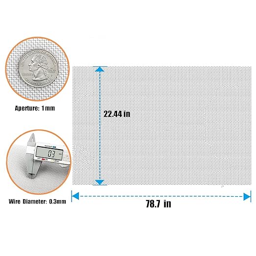 1 roll Stainless Steel Wire mesh 20 mesh,304 Wire mesh, Suitable for Vent, Cage, Garden, Window Screen, Filter Screen, etc (57X200CM)