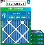 Filterbuy 18x25x2 Air Filter MERV 13 Optimal Smoke & Allergy Defense (4-Pack), Electrostatic Pleated HVAC AC Furnace Filters Replacement, Made in USA (Actual Size: 17.50 x 24.50 x 1.75)