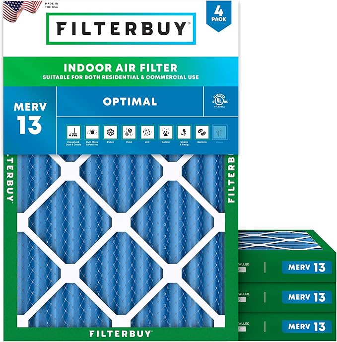 Filterbuy 10x17x2 Air Filter MERV 13 Optimal Smoke & Allergy Defense (4-Pack), Electrostatic Pleated Outer Filters for WEN 3410 (90243-027-2) Air Filtration System (Actual Size: 9.69 x 16.56 x 1.75)