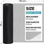 304 Stainless Steel Mesh Window Screen Roll,35IN x 98.43FT Black Metal Window Screen Replacement,Window Screen Mesh for Window,Door,Patio,Pet,Vent,Filter,Porch,Cage and DIY Project (22 Mesh)