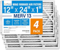 LotFancy 12x24x1 Air Filter MERV 13 4-Pack, Electrostatic Pleated HVAC Furnace Air Filter, Captures Pet Dander Smog Smoke, Actual Size: 11.75"x23.75"x0.75"