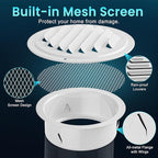 HG Power 4 Inch Soffit Vents, Metal Round Vent Cover with Screen Mesh, Louver Exhaust Vent for Wall, Ceiling Mount, Shed, Garage, Attic Ventilation, 2-Pack，White