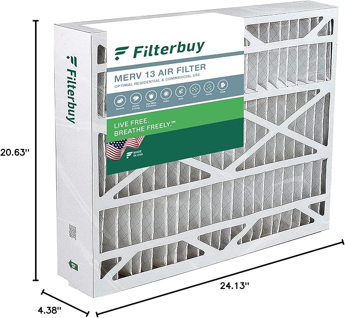 Filterbuy 21x24.5x5 Air Filter MERV 13 Optimal Smoke & Allergy Defense (1-Pack), Electrostatic Pleated HVAC AC Furnace Filters for Rheem, Ruud, and Protech (Actual Size: 20.63 x 24.13 x 4.38)
