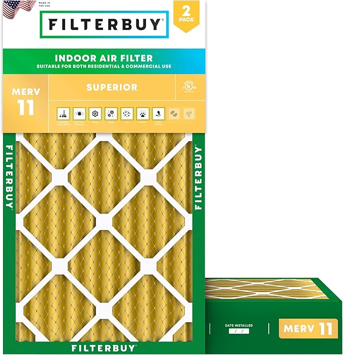 Filterbuy 12x24x4 Air Filter MERV 11 Superior Pet & Allergy Defense (2-Pack), Electrostatic Pleated HVAC AC Furnace Filters Replacement, Made in USA (Actual Size: 11.50 x 23.38 x 3.63)