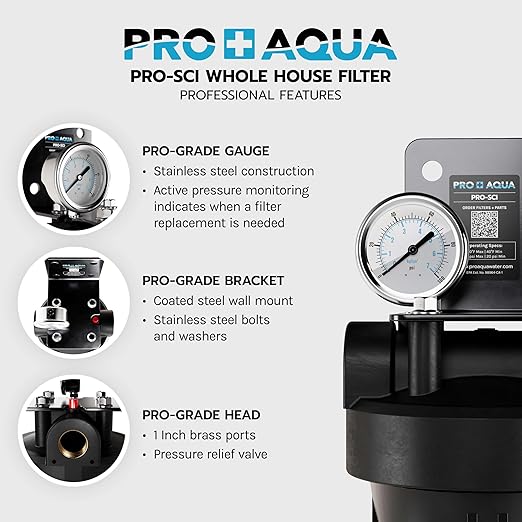 PRO+AQUA PRO-SCI-S55E Whole House Water Filter & Softener Bundle | 55,000 Grain Capacity | Removes Chlorine, Sediment, VOCs, Calcium & Magnesium | Ideal for 3–5 Bathrooms | High-Flow, Heavy-Duty
