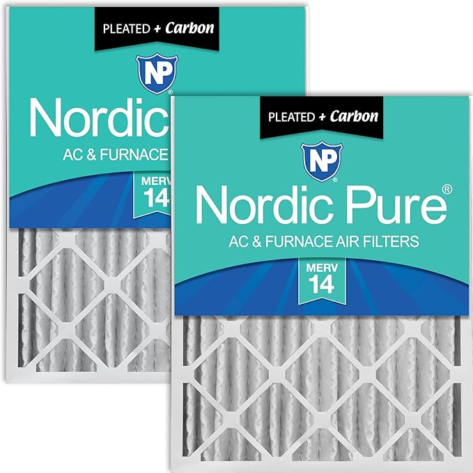 Nordic Pure 20x25x4 (Actual Size: 19 1/2 x 24 1/2 x 3 5/8) Pleated Air Filters MERV 14 Plus Carbon 2 Pack