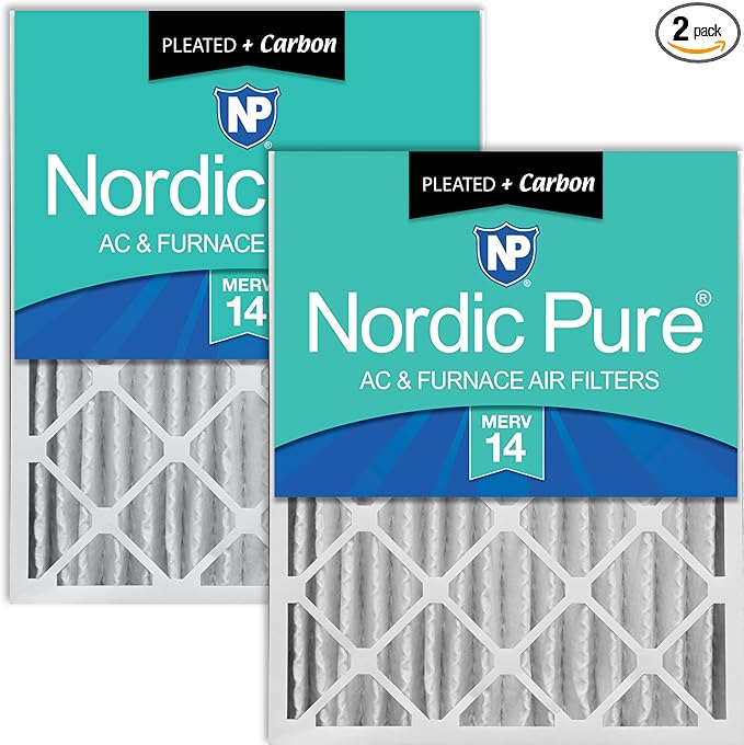 Nordic Pure 16x20x4 (Actual Size: 15 1/2 x 19 1/2 x 3 5/8) Pleated Air Filters MERV 14 Plus Carbon 2 Pack