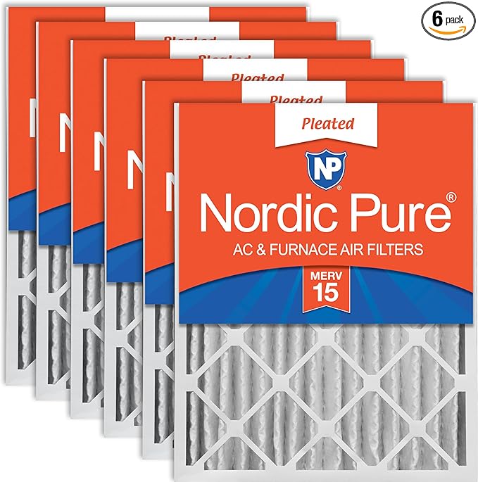 Nordic Pure 16x20x4 (Actual Size: 15 1/2 x 19 1/2 x 3 5/8) Pleated MERV 15 Air Filters 6 Pack