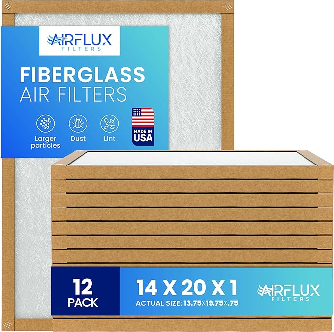 Fiberglass Air Filter -14x20x1Air Filter 12 Pack - Non Pleated 14"x20"x1", AC Filters for Home, Fiberglass, HVAC filters, Heater, Furnace Catcher for Dust - 1 YEAR SUPPLY