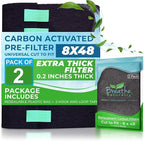 Breathe Naturally Universal Cut To Fit Carbon Activated Air Filter - Replacement Charcoal Filters - Pre Filter Carbon Sheet for Air Purifier, Vent Filters & More - Made in USA (Pack of 2, 8x48)