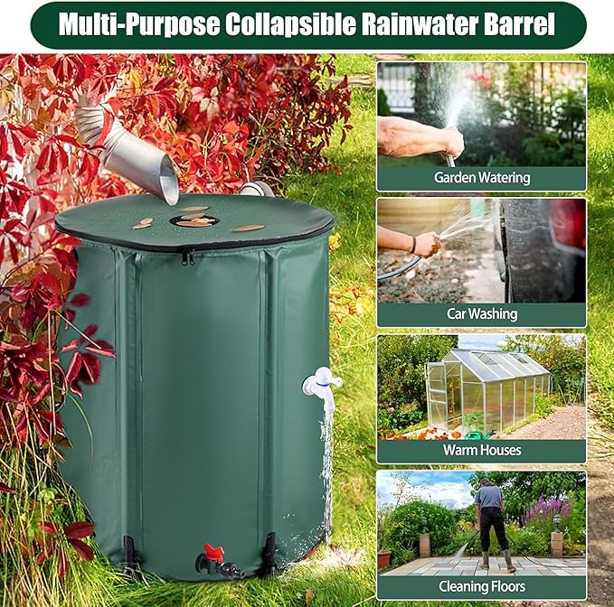 THUNDERBAY 100 Gallon Collapsible Rain Barrel, Portable Rain Barrels to Collect Rainwater from Gutter, Rainwater Collection System, Water Storage Tank Catcher Container with Filter Spigot