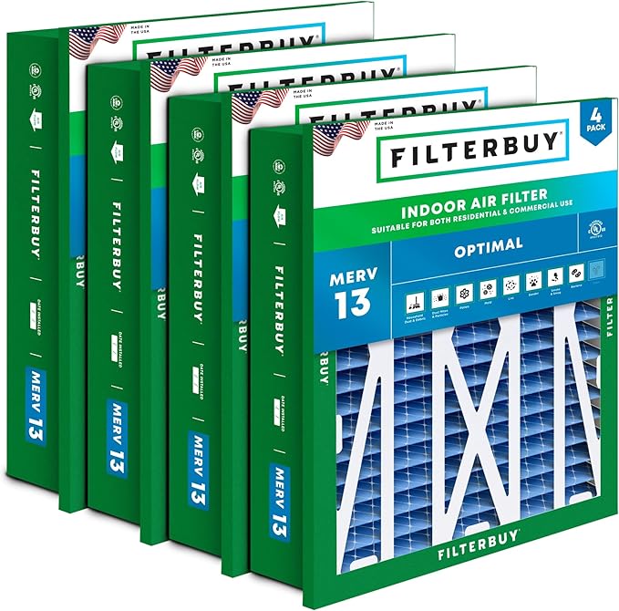 Filterbuy 24x24x5 Air Filter MERV 13 Optimal Smoke & Allergy Defense (4-Pack), Electrostatic Pleated HVAC AC Furnace Filters Replacement for Honeywell Return Grille (Actual Size: 22.38 x 22.38 x 4.38)