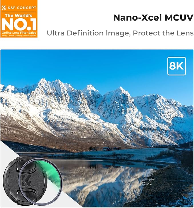 K&F CONCEPT 52mm MC UV Lens Protection Filter with Filter Cap Cleaning Cloth Optical Glass Ultra Slim 28 Multi-Layer Coatings Camera Lens UV Filter (Nano-X Series)