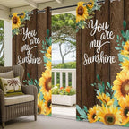 Summer Outdoor Curtains for Patio Sunflowers Eucalyptus Leaves Wood Waterproof Outside Curtains with Grommet Top Weatherproof Curtain for Cabana Pergola Gazebo, 1 Panel, 54" W x 108" L