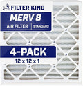 Filter King 12x12x1 Air Filter | 4-PACK | MERV 8 HVAC Pleated A/C Furnace Filters | MADE IN USA | Actual Size: 11.5 x 11.5 x .75"