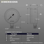 2-1/2" Dial Size, 0-200 Psi Pressure Gauge, Glycerin Liquid Filled, 1/4" NPT Lower Mount, Stainless Steel Case, for Air Compressor, Shock, Water System, Well Pump, Tank, Pipe, Pressure Test