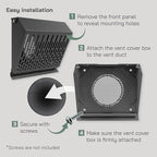 Vent Systems 4" Inch Exhaust Vent Cover with Rubber Gasket - Graphite Black Galvanized Steel - Robust Weatherproof Outdoor Air Exhaust Box - Duct or Surface Mounting - Rain and Snow Protection