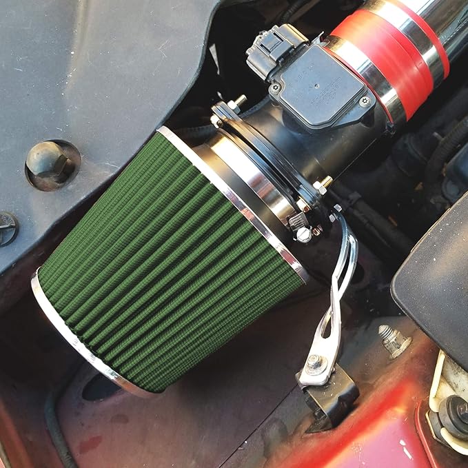 Mortar Aftermarket Auto Air Filter Replacement - Car Enthusiast Class Universal Cold Air Intake Gulps in More Air for More Engine Power & Passionate Induction Sound, 3.5 In, Green