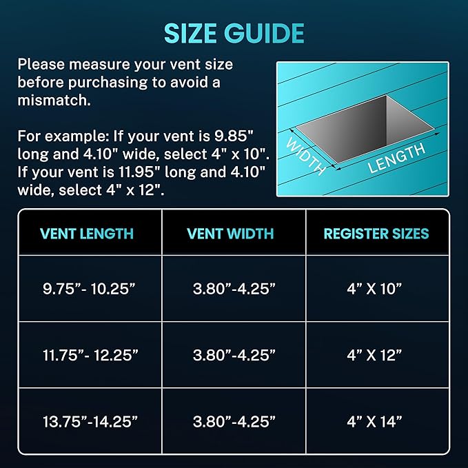Floor Register 4 x 10 Inch, HG Power Heavy Duty Floor Vent Covers for Home with Screen Net, Adjust Metal Rust Proof Finish Air Vent for Kitchen, Heat, Office